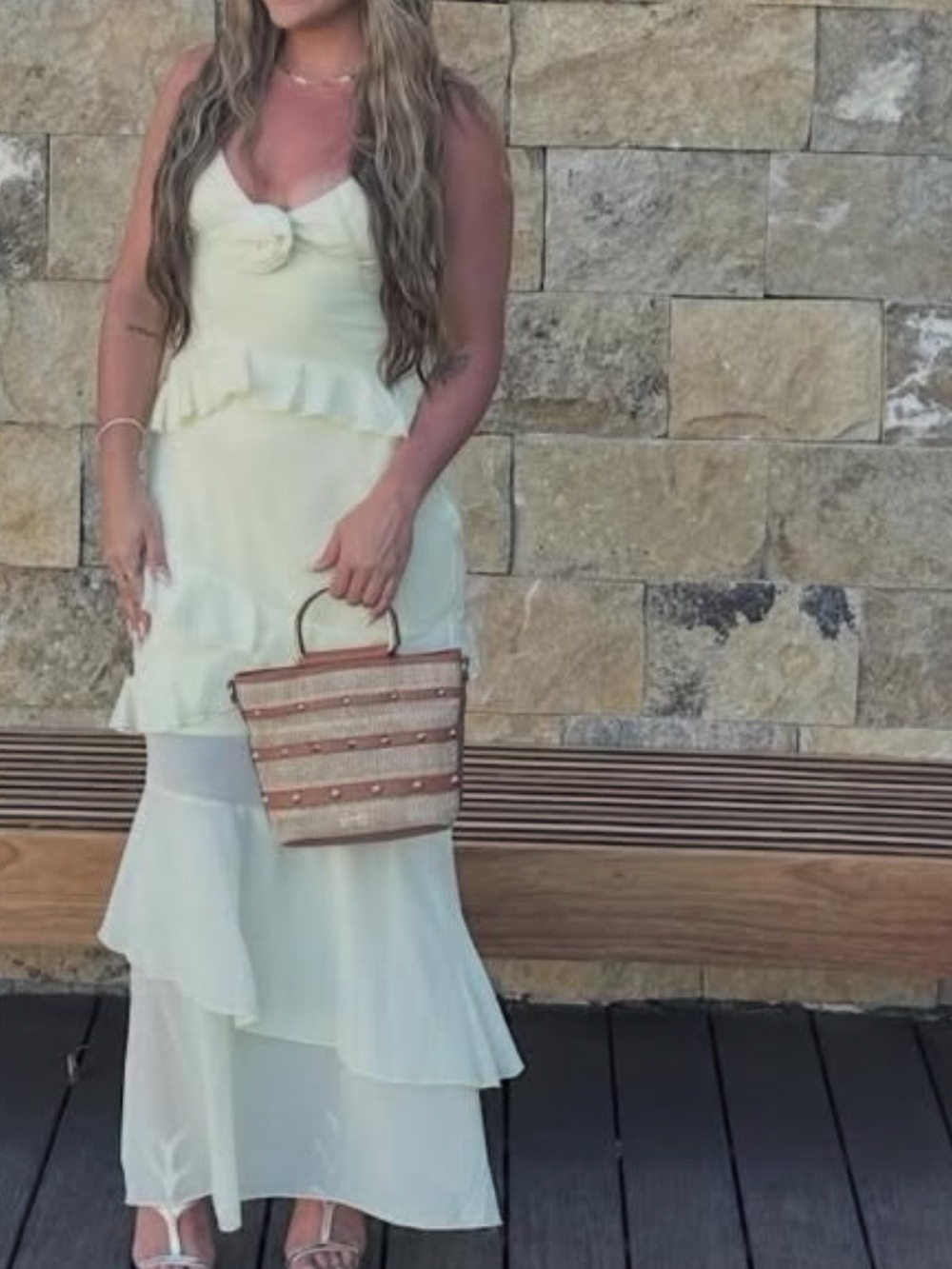 Butter Yellow Ruffled Maxi Dress. Wedding guest